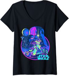 womens star wars a new hope neon portrait v-neck