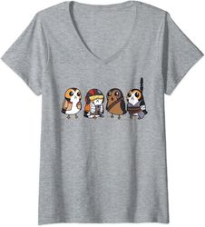 womens star wars cute porgs dressed as characters portrait v-neck