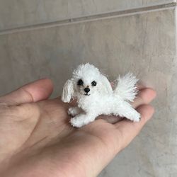 Miniature Maltese Dog Mini Toy Ooak Dog Replica Pet for Doll Blythe Friend  Dollhouse Miniatures Handmade Small Plush Ukrainian Artist 