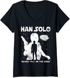 womens star wars han solo never tell me the odds silhouette v-neck