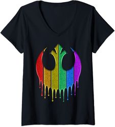 womens star wars rebel rainbow glitter logo v-neck