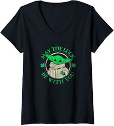 womens star wars st. patrick's day grogu may the luck be with you v-neck