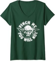 womens star wars st. patrick's day yoda pinch me you will not v-neck