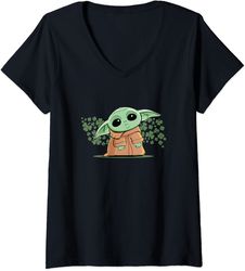 womens star wars the mandalorian the child green st. patrick's day v-neck