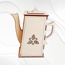 tea bag box, teapot design laser cut. ready cutting pattern. svg dxf template, vector plan, laser cutting, glowforge svg