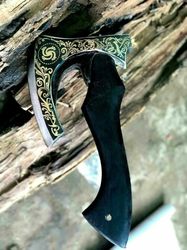 custom handmade axe specail viking axe golden ecthed blade & ash wood handle ax
