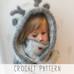 CROCHET PATTERN hooded cowl x Reindeer hoodie crochet pattern x Christmas pattern x Deer crochet pattern x Snood crochet