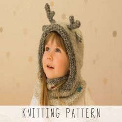 reindeer hooded cowl knitting pattern reindeer hoodie knit pattern christmas accessory deer knit pattern kids snood