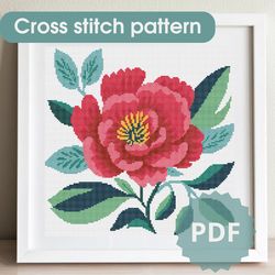 simple cross stitch pattern flower / cross stitch chart pdf / beginner embroidery pattern pdf / embroidery diy