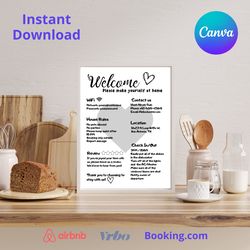 welcome sign for airbnb hosts, vacation rental printable, guest arrival poster, template for vrbo, things to know, beach