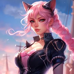 cat girl with pink hair. art digital download. digita illustration
