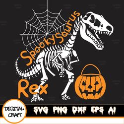 halloween dinosaur svg, spooky saurus rex svg, t-rex with pumpkin svg, dxf, eps, png, fall cut files, kids svg design, s