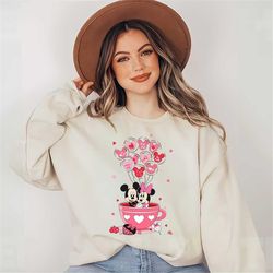 mickey and minnie mouse valentine balloon tea cup shirt , disney valentine's day t-shirt , disneyland couple matching ,