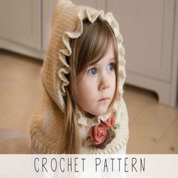 crochet pattern girls hood x romantic hooded cowl crochet patten x flower hat pattern x snood pattern x crochet flower