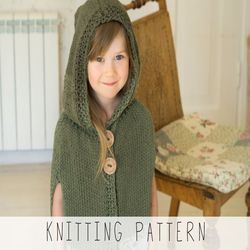 knitting pattern hooded cape x easy kids poncho knit pattern x girls poncho x little red riding hood x chunky poncho