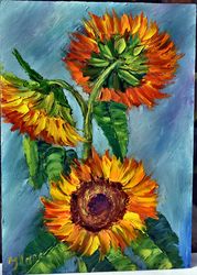sunny sunflowers, oil painting flowers, original painting. floral wall decor.