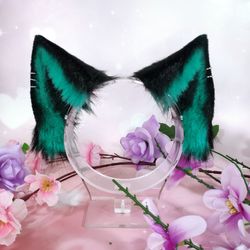 black green cat ears headband