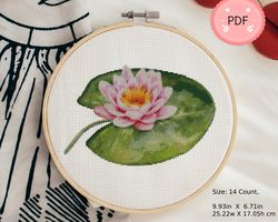 lotus cross stitch pattern, water lily, pdf , instant download , floral xstitch chart, asian style
