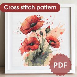 cross stitch pattern poppies / cross stitch pattern flower / cross stitch chart pdf / embroidery pattern poppies