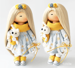 summer doll handmade summer textile doll 28 cm floral print dress blonde hair doll gift doll interior doll exclusive