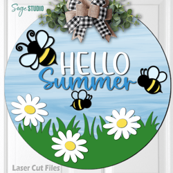 summer door hanger svg laser cut files | daisy svg | bee svg | hello summer svg | welcome sign svg | glowforge files