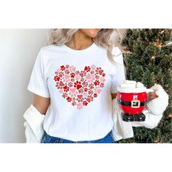 Paw Shirt, Valentine Heart Shirt, Dog Paw Shirt, Gift For Christmas, Xmas Shirt, Pet Lover Shirt, Dog Lover Shirt, Xmas