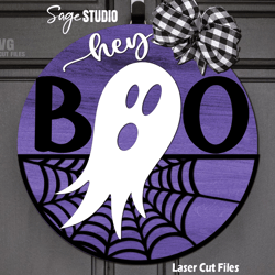 ghost door hanger svg | laser cut files | hey boo svg | halloween svg | ghost svg | welcome sign svg | glowforge files