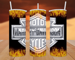 chrome harley davidson with flames- 20 oz skinny tumbler wrap - sublimation design - png file