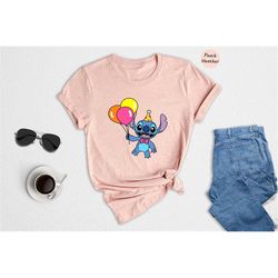 stitch birthday balloons t-shirt, disney stitch shirt, birthday girl shirt, stitch party shirt, lilo stitch birthday