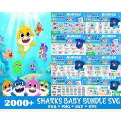 2000 files baby sharks mega bundle svg, shark bundle files for cricut