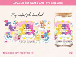 care bears design for can glass 16oz wrap, cute bears gifts for kids, birthday kids gifts png, bears cartoon tumbler