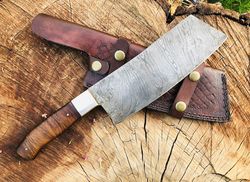 handmade damascus chopper with rose wood handle gift for husband kitchen knife anniversary gift chef knife.