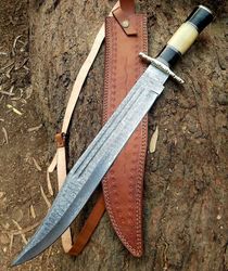 new custom made damascus steel rambo bowie knife, bone buffalo horn handle