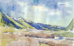 original watercolor painting mountain landscape artwork gift hand painting 8x11 inch