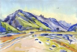 original watercolor painting mountain landscape artwork gift hand painting 8x11 inch