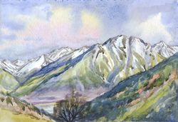 original watercolor painting mountain landscape artwork gift hand painting 8x11 inch