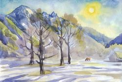 original watercolor painting mountain landscape artwork gift hand painting 8x11 inch