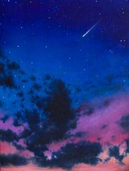 the last stars, 7.09 by 9.45, oil painting, original art landscape artwork stars