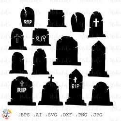 Rip Tombstone Outline Patterns: DFX, EPS, PDF, PNG, and SVG Cut Files