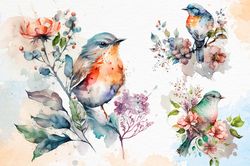 flowered bird watercolor set