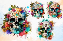 colorful sugar skull watercolor png