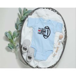 i'm told i love football onesie, newborn baby bodysuit, funny baby onesie, gift for football fans, gift for new dad