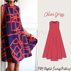 flair dress pattern pdf|trapeze dress sewing pattern|sewing pattern|7sizes xxs xxl|cute summer dress pattern|alinedress|