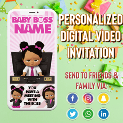 boss baby video invitation, personalized animated invitation, boss baby girl invitation, boss baby digital invitation