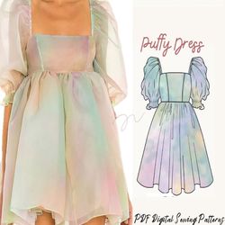 puff dress pattern|pdf digital pattern 4- 18 us|sewing pattern|puff sleeve dress pattern|selkie dress|prom dress