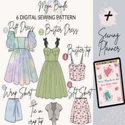 sewing pattern||mega bundle 6 digital sewing patterns digital sewing planner|women sewing pattern dress pattern skirt