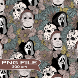 halloween floral seamless png, halloween png, killer seamless png, halloween seamless png