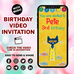 pete the cat video invitation, pete the cat birthday video invitation, pete the cat invite, pete the cat animated