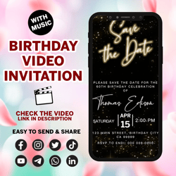 video save the date any event invitation, animated birthday/wedding party evite, eco friendly, digital smartphone