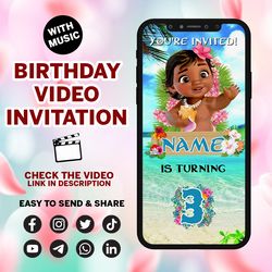moana video invitation, personalized animated invitation, moana baby invitation, digital invitation, birthday party